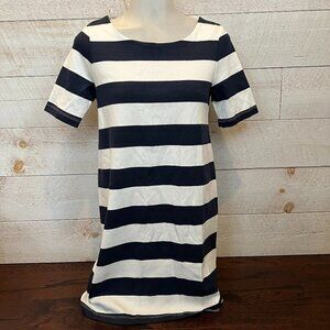 H&M Women's Navy Blue & White Striped Short Sleeve Shift Dress Size XS NEW